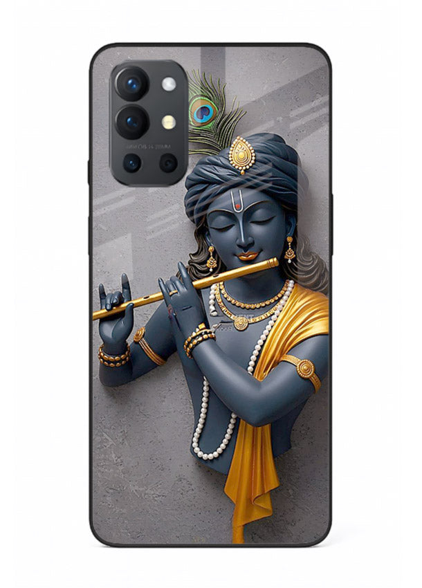 Blue Krishna playing flute OnePlus 9R glass cover spiritual divine artwork