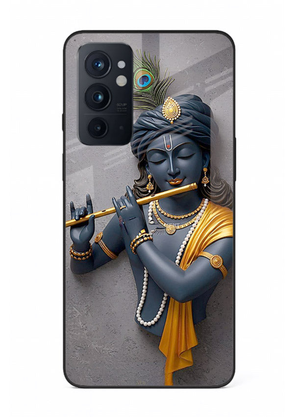 Blue Krishna playing flute OnePlus 9RT glass cover spiritual divine artwork