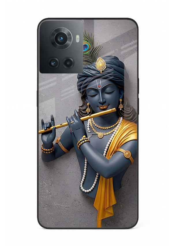Blue Krishna playing flute OnePlus 10R glass cover spiritual divine artwork