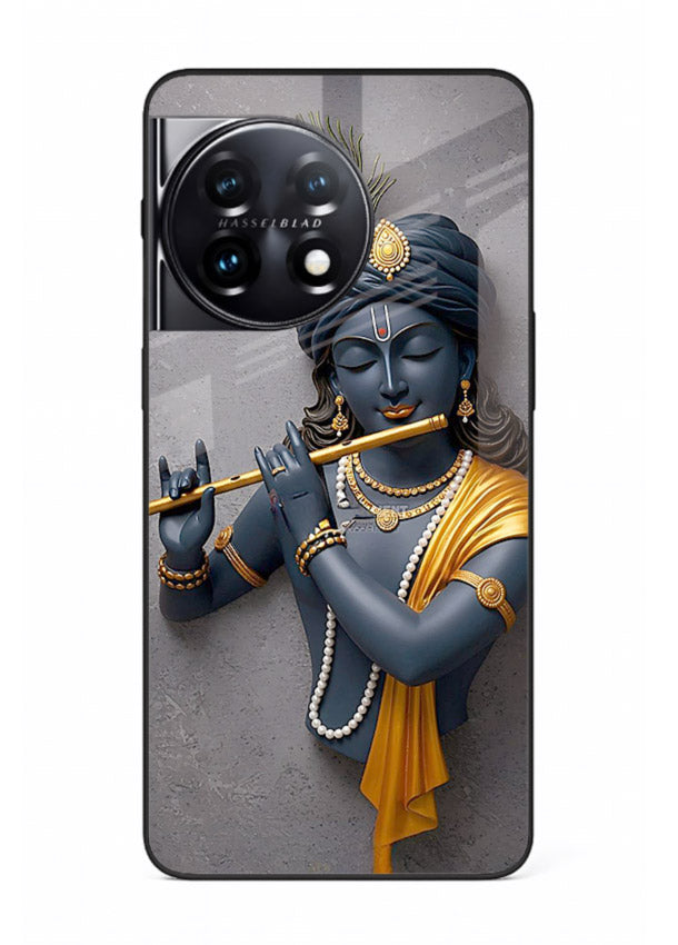 Blue Krishna playing flute OnePlus 11R glass cover spiritual divine artwork