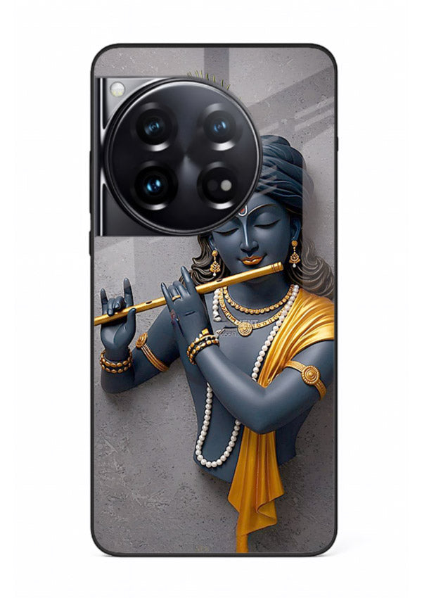 Blue Krishna playing flute OnePlus 12 glass cover spiritual divine artwork