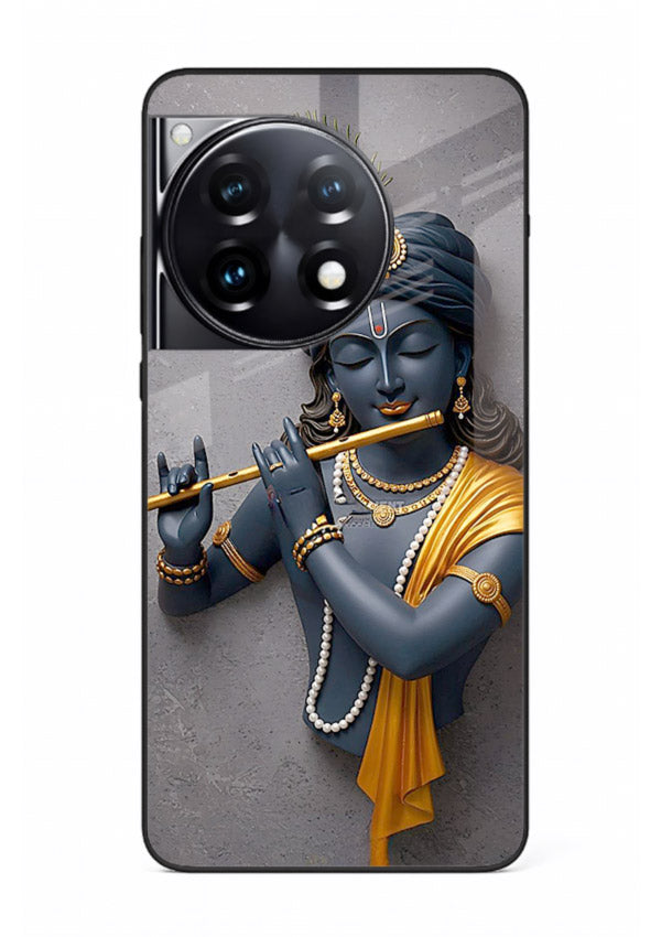 Blue Krishna playing flute OnePlus 12R glass cover spiritual divine artwork
