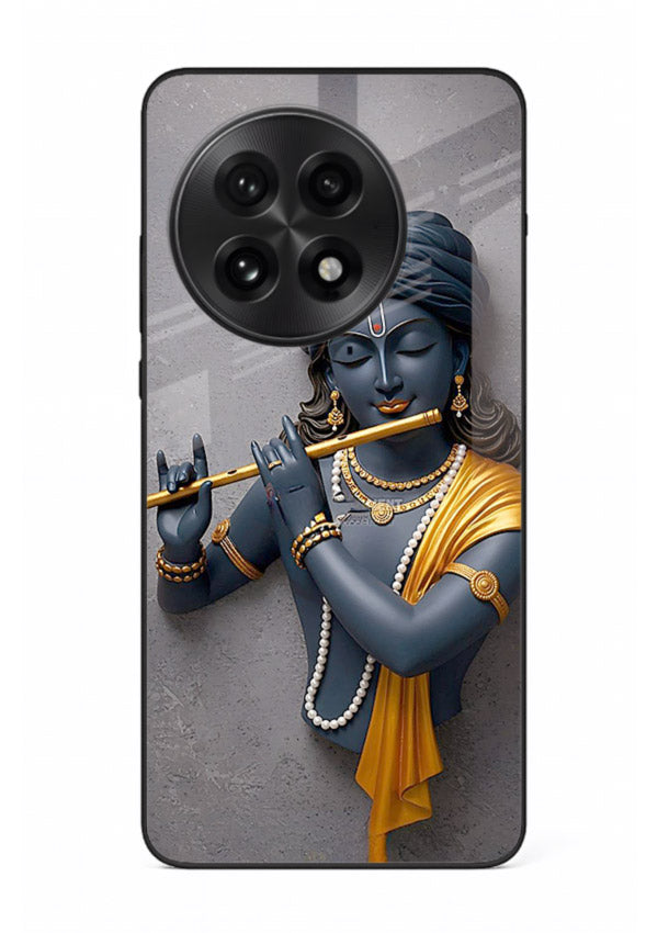 Blue Krishna playing flute OnePlus 13 glass cover spiritual divine artwork