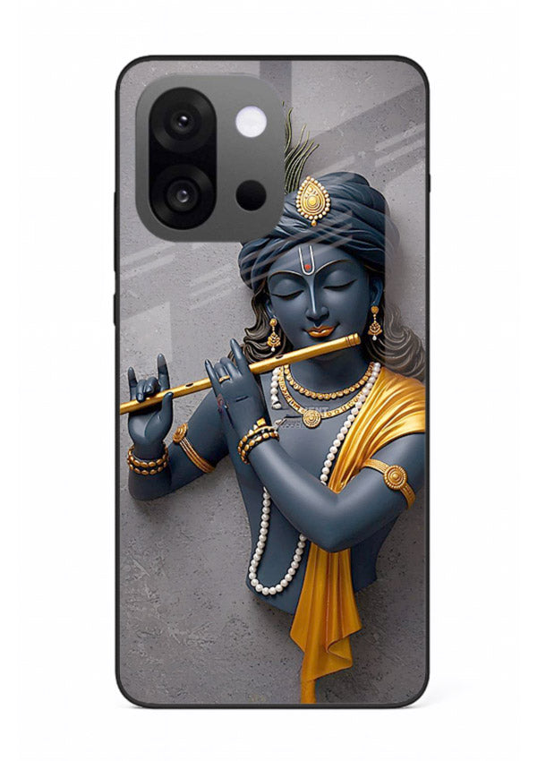 Blue Krishna playing flute OnePlus 13s glass cover spiritual divine artwork