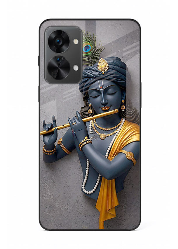 Blue Krishna playing flute OnePlus Nord 2T glass cover spiritual divine artwork