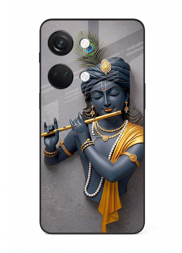 Blue Krishna playing flute OnePlus Nord 3 glass cover spiritual divine artwork