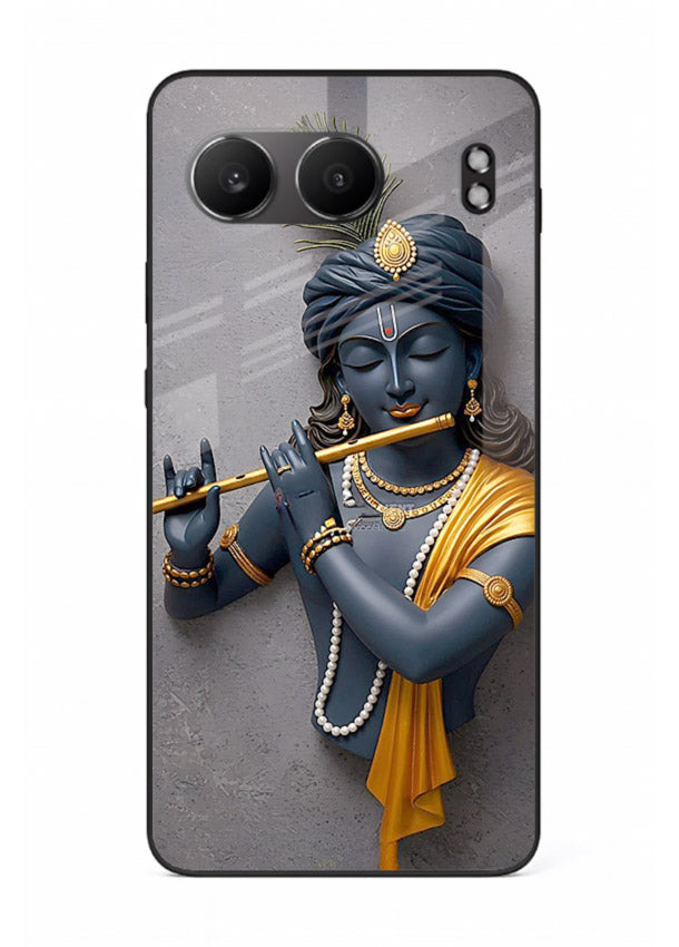 Blue Krishna playing flute OnePlus Nord 4 glass cover spiritual divine artwork