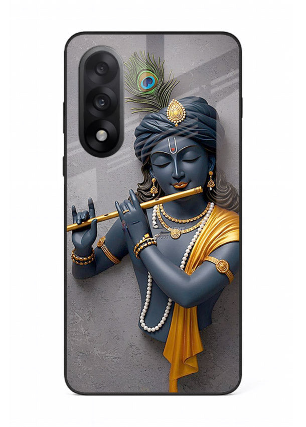 Blue Krishna playing flute OnePlus Nord 5 glass cover spiritual divine artwork