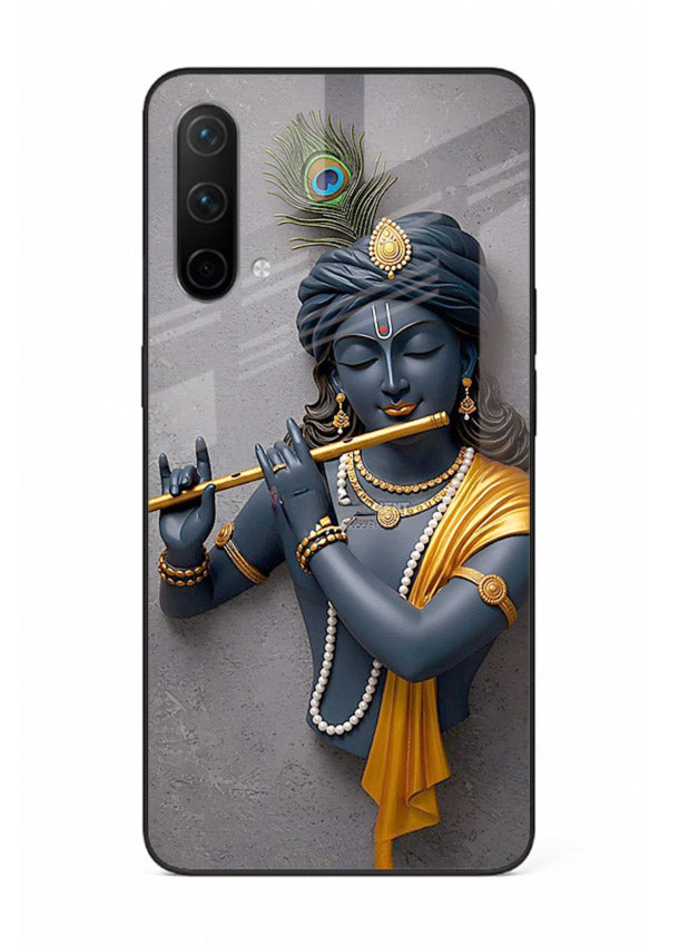 Blue Krishna playing flute OnePlus Nord CE 5G glass cover spiritual divine artwork