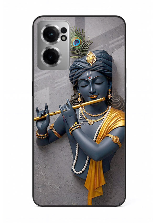 Blue Krishna playing flute OnePlus Nord CE2 5G glass cover spiritual divine artwork