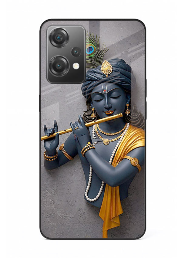 Blue Krishna playing flute OnePlus Nord CE2 Lite 5G glass cover spiritual divine artwork