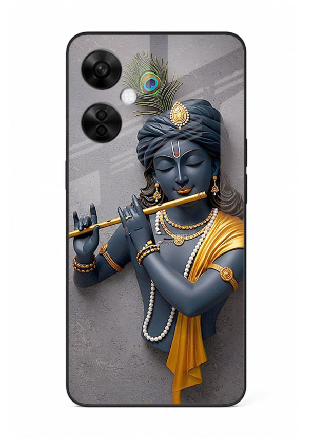 Blue Krishna playing flute OnePlus Nord CE3 Lite glass cover spiritual divine artwork