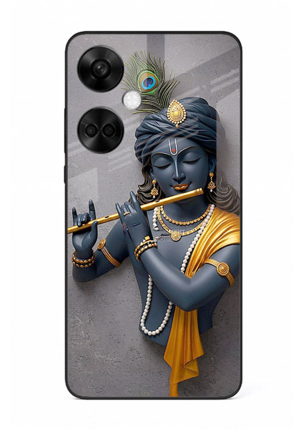 Blue Krishna playing flute OnePlus Nord CE3 glass cover spiritual divine artwork