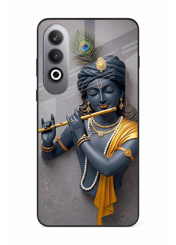 Blue Krishna playing flute OnePlus Nord CE4 glass cover spiritual divine artwork