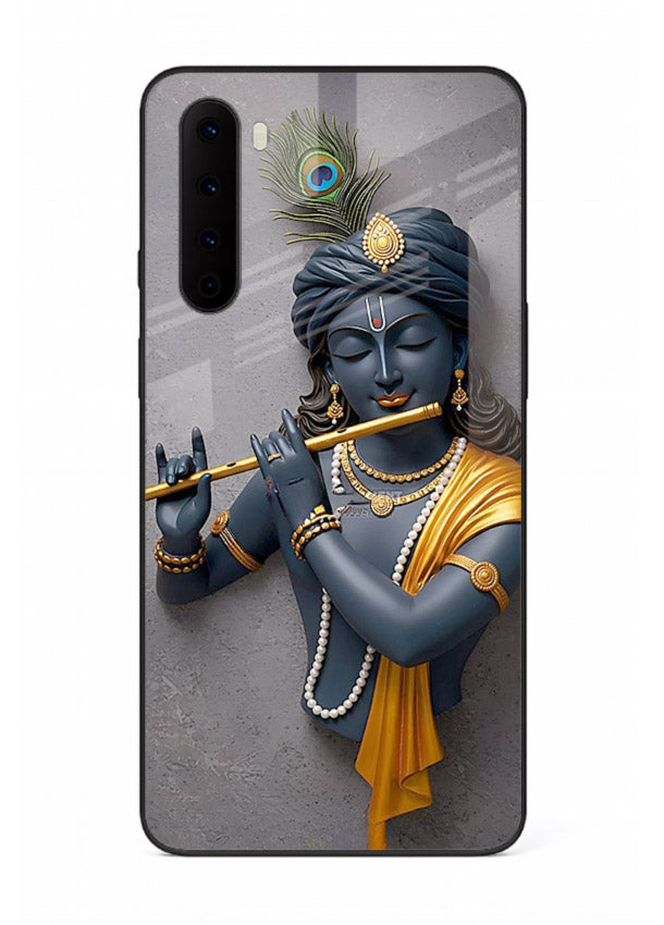 Blue Krishna playing flute OnePlus Nord glass cover spiritual divine artwork