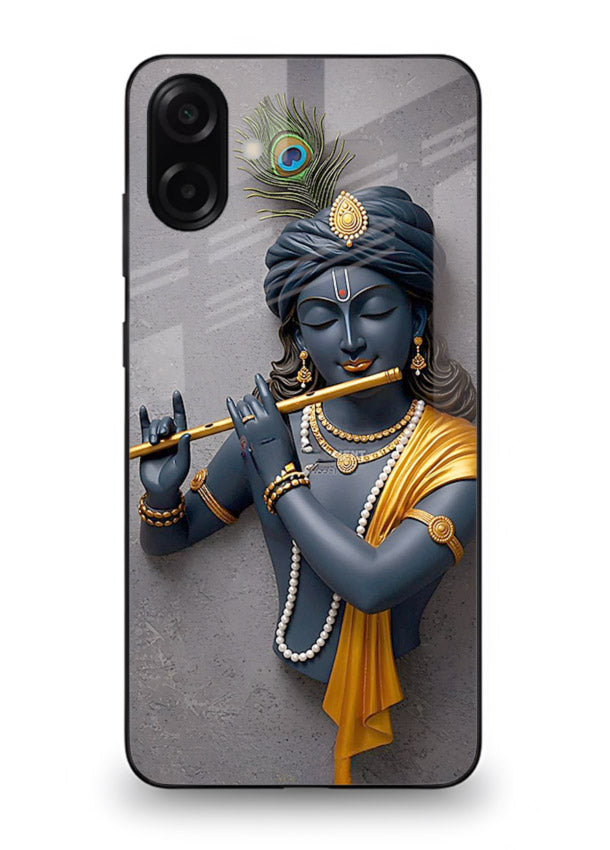Blue Krishna playing flute Samsung A06 5G glass cover spiritual divine artwork