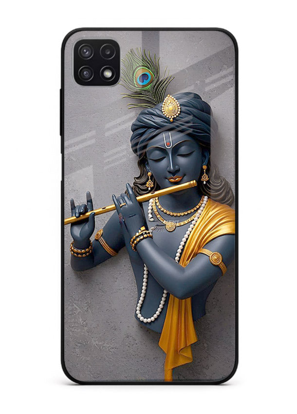 Blue Krishna playing flute Samsung F42 5G glass cover spiritual divine artwork