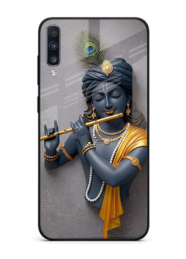 Blue Krishna playing flute Samsung A70 glass cover spiritual divine artwork