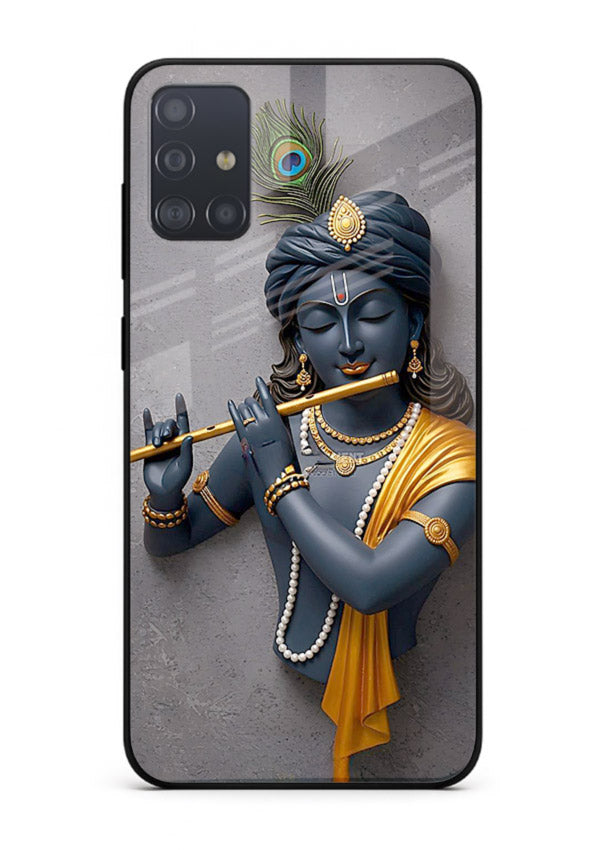 Blue Krishna playing flute Samsung A71 glass cover spiritual divine artwork