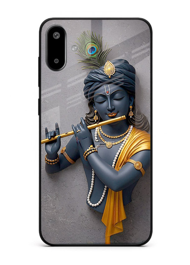 Blue Krishna playing flute Samsung F06 5G glass cover spiritual divine artwork