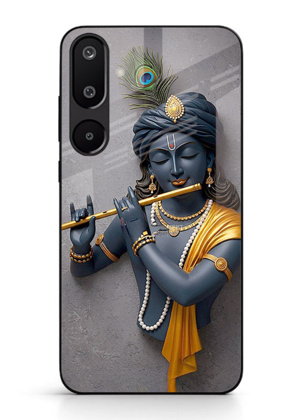 Blue Krishna playing flute Samsung F16 5G glass cover spiritual divine artwork