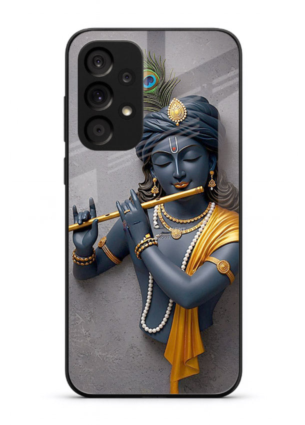 Blue Krishna playing flute Samsung A33 5G glass cover spiritual divine artwork