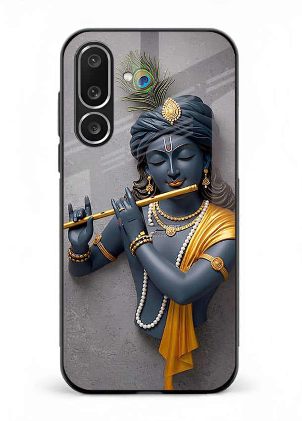 Blue Krishna playing flute Samsung F56 5G glass cover spiritual divine artwork