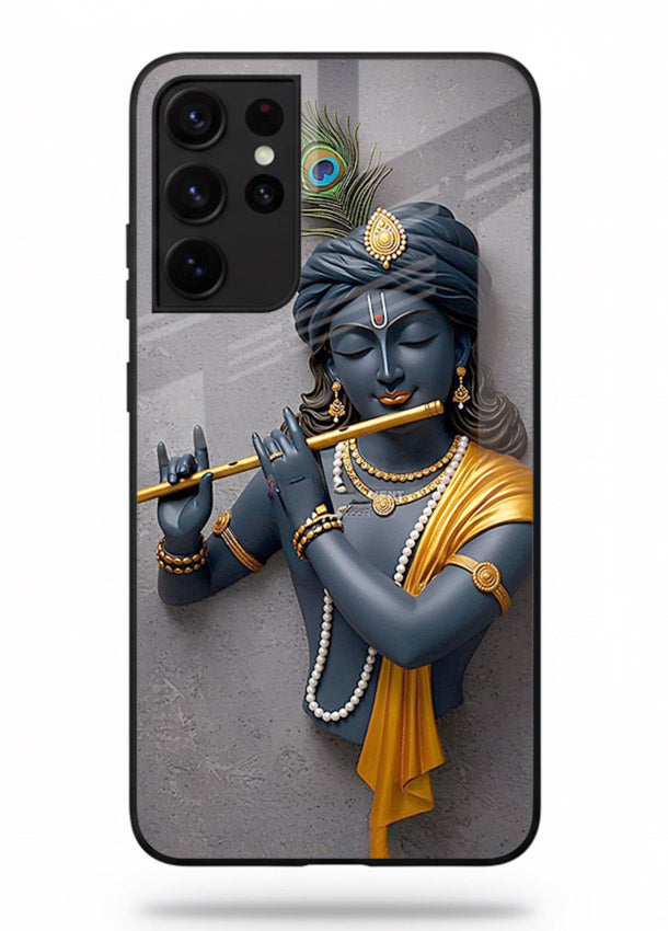 Blue Krishna playing flute Samsung S21 Ultra glass cover spiritual divine artwork