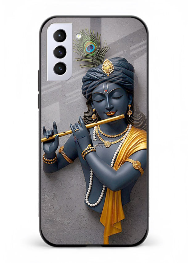 Blue Krishna playing flute Samsung S21 Plus glass cover spiritual divine artwork