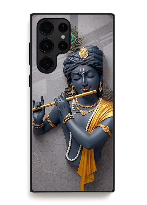 Blue Krishna playing flute Samsung S22 Ultra glass cover spiritual divine artwork