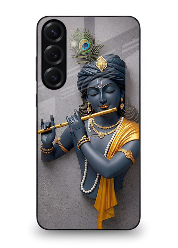 Blue Krishna playing flute Samsung A55 5G glass cover spiritual divine artwork