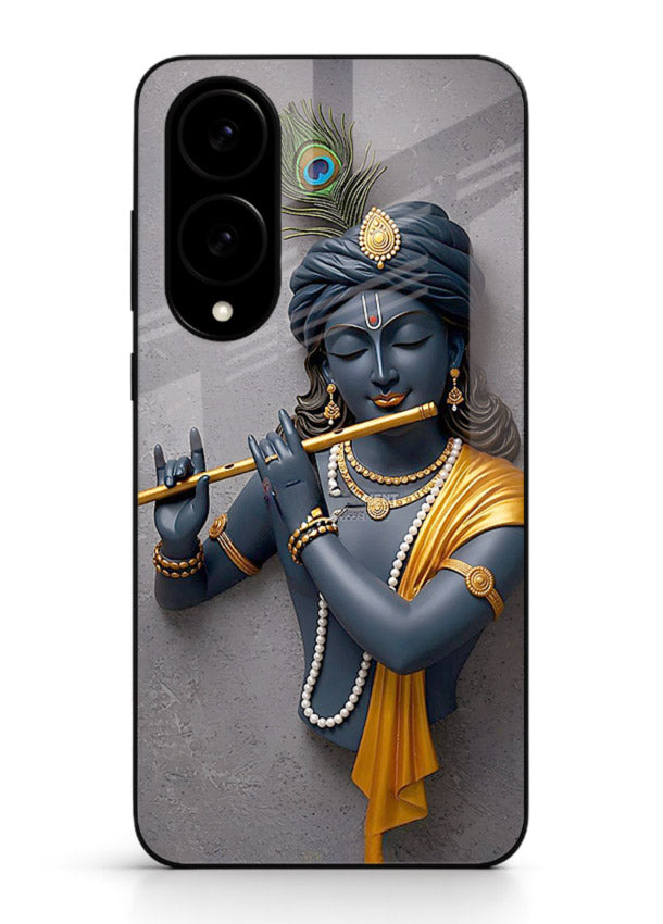 Blue Krishna playing flute Samsung S25 Edge glass cover spiritual divine artwork