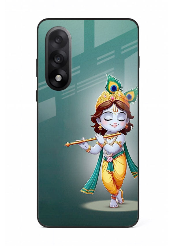 Cute blue Krishna standing flute art OnePlus Nord 5 glass back devotional case