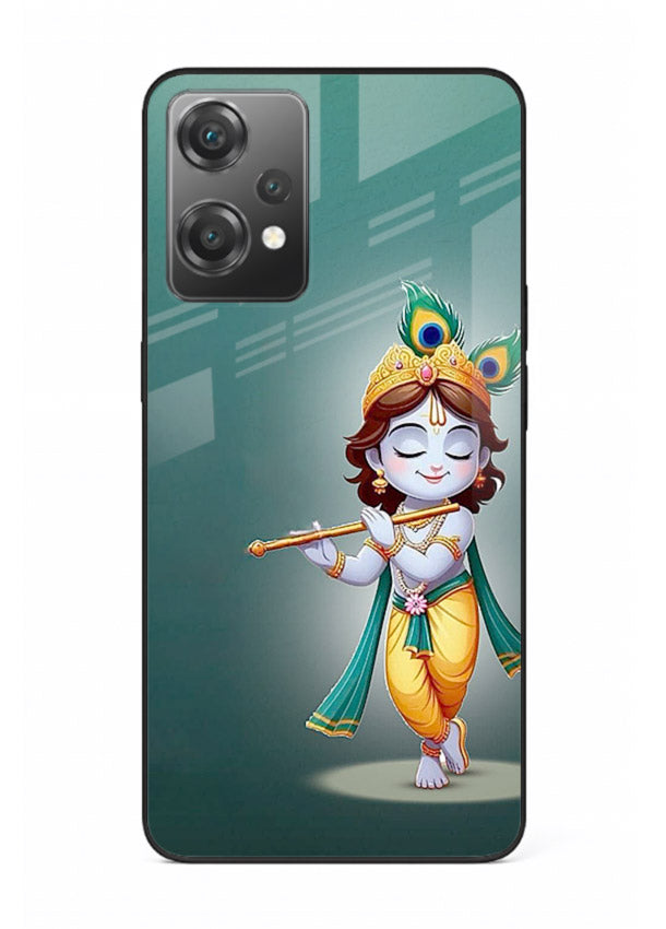 Cute blue Krishna standing flute art OnePlus Nord CE2 Lite 5G glass back devotional case
