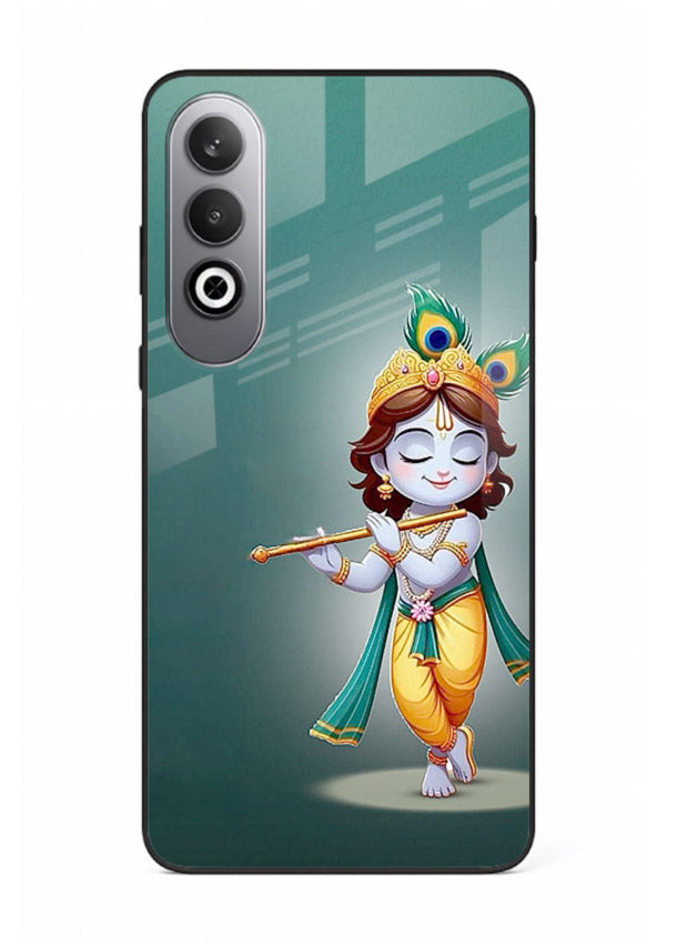 Cute blue Krishna standing flute art OnePlus Nord CE4 glass back devotional case