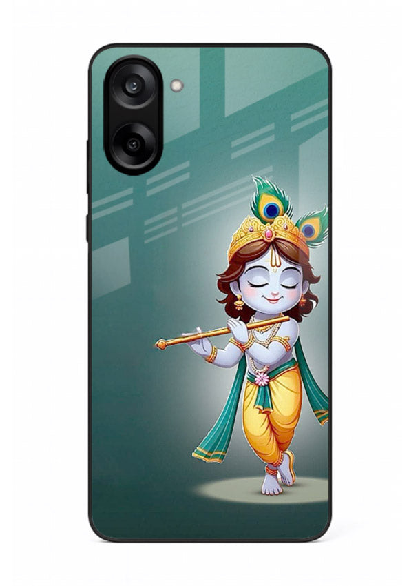 Cute blue Krishna standing flute art OnePlus Nord CE5 glass back devotional case