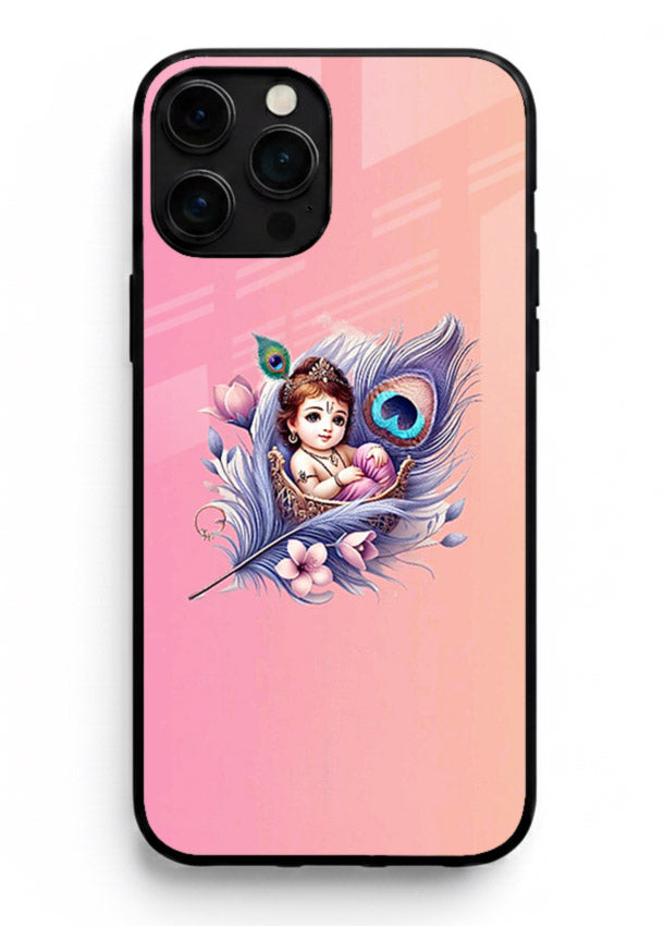 Krishna Radha floral peacock art iphone 13 pro max glass back romantic spiritual case