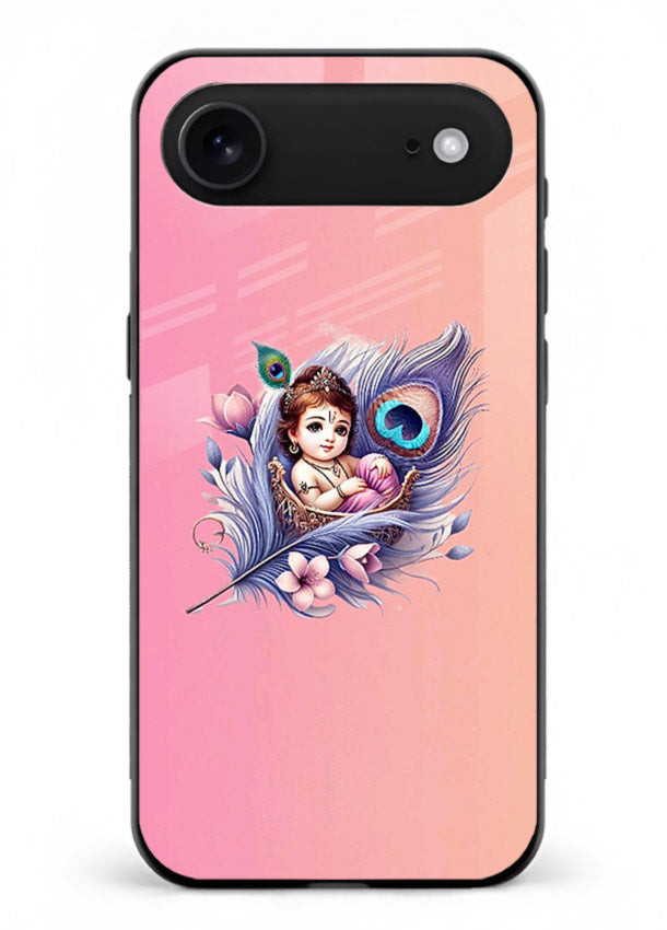 Krishna Radha floral peacock art iphone 18 air glass back romantic spiritual case