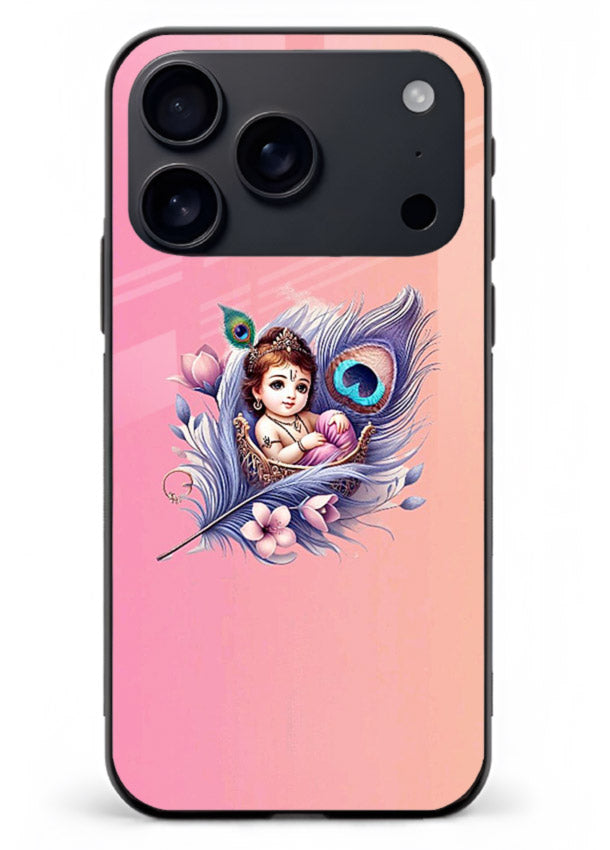 Krishna Radha floral peacock art iphone 18 pro max glass back romantic spiritual case