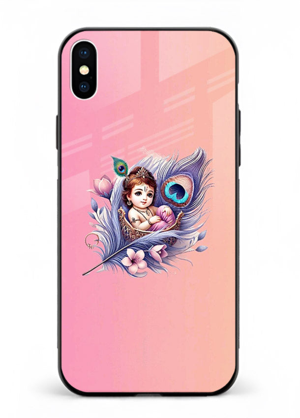 Krishna Radha floral peacock art iphone xs max glass back romantic spiritual case