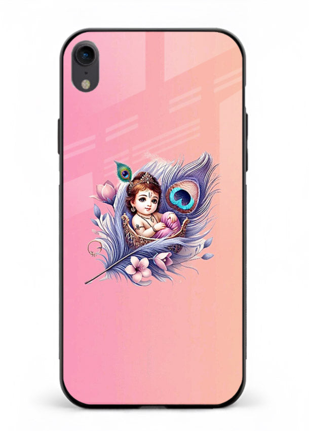 Krishna Radha floral peacock art iphone xr glass back romantic spiritual case