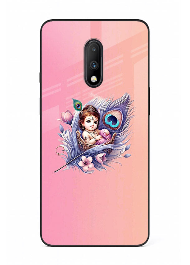 Krishna Radha floral peacock art OnePlus 7 glass back romantic spiritual case