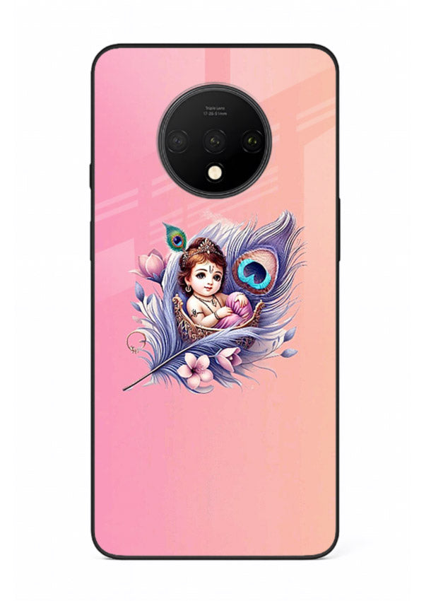 Krishna Radha floral peacock art OnePlus 7T glass back romantic spiritual case