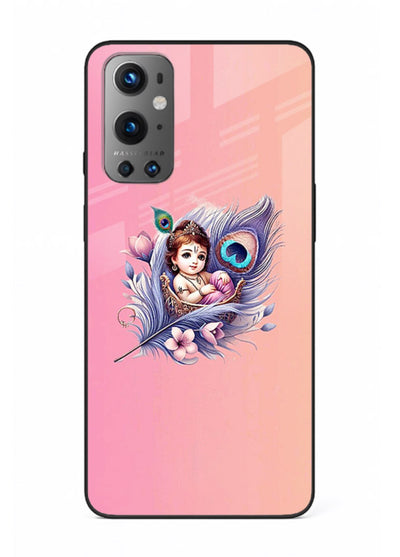 Krishna Radha floral peacock art OnePlus 9 glass back romantic spiritual case