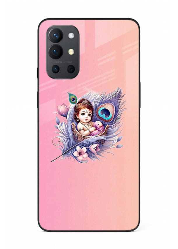 Krishna Radha floral peacock art OnePlus 9R glass back romantic spiritual case