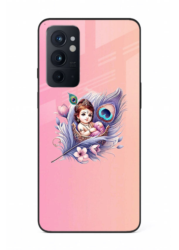Krishna Radha floral peacock art OnePlus 9RT glass back romantic spiritual case