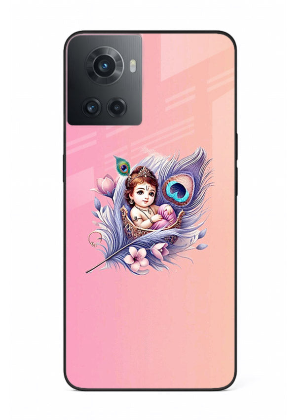 Krishna Radha floral peacock art OnePlus 10R glass back romantic spiritual case