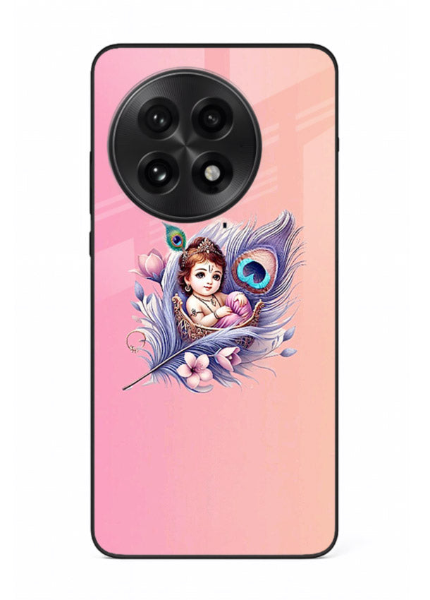 Krishna Radha floral peacock art OnePlus 13 glass back romantic spiritual case
