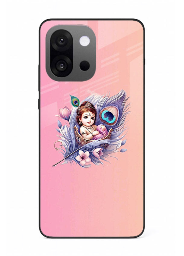 Krishna Radha floral peacock art OnePlus 13s glass back romantic spiritual case