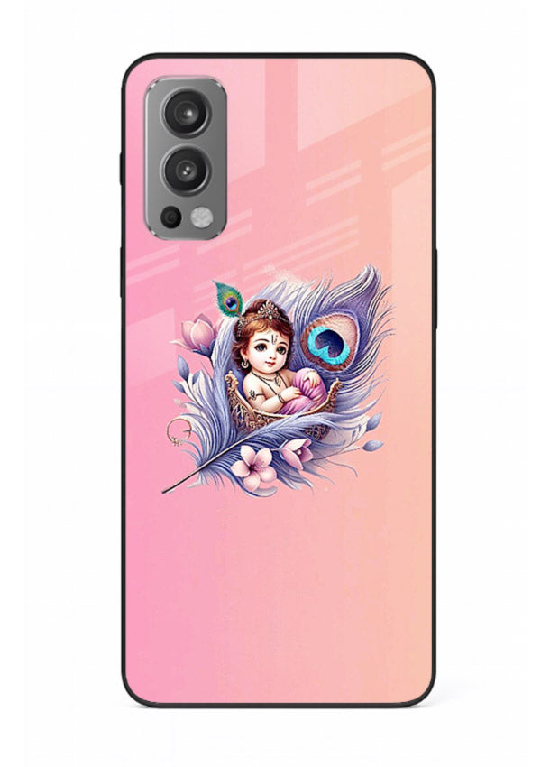 Krishna Radha floral peacock art OnePlus Nord 2 glass back romantic spiritual case